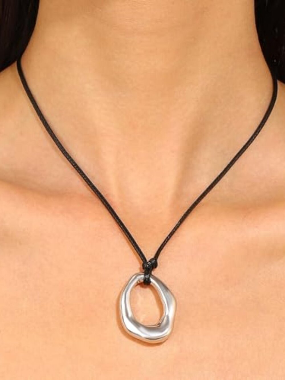 New -  Statement Modern Geometric Hollow Square Pendant Rope Chain Necklace